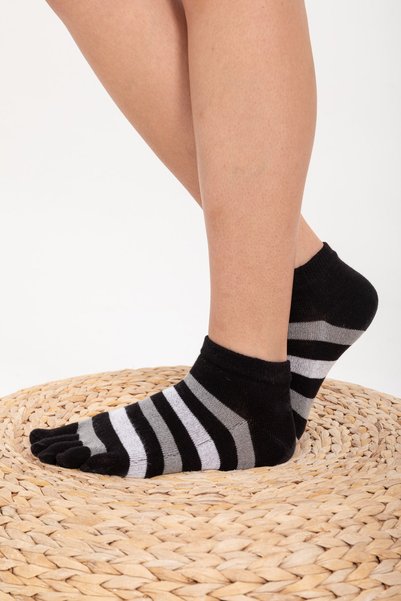 TÜMHAN laCOTON Black Striped Booties Women's Socks - Formal with Fingers