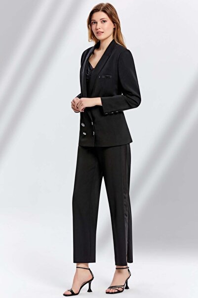 Guitar Şal Yaka Siyah Dokuma Blazer