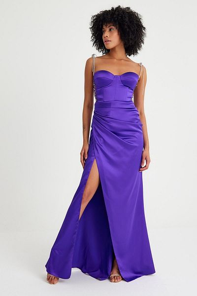 SpringStore Rochie de seara din satin fara bretele mov