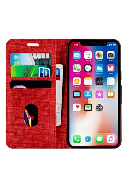Apple Iphone 12 Pro Max Kartvizitli Cüzdan Kılıf Kırmızı