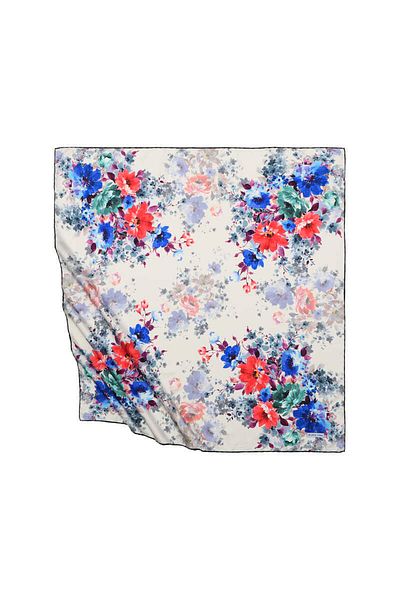 Bursa İpek Ecru Geranium Pattern Silky Scarf