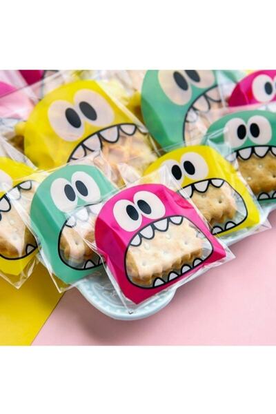 Elizberen Bantlı Şeffaf Desenli Poşet, Karışık 30 Adet Canavar