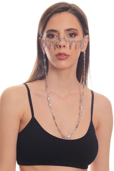 LABALABA Kadın Antik Gümüş Kaplama Sıkıştırmalı Burun Hızmalı Yüz Zinciri, Yüz Takısı