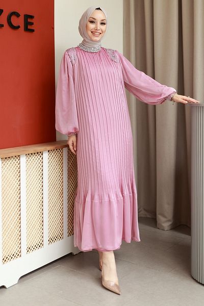 Gizce Powder Color Pares Dress