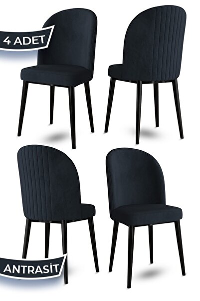Canisa Aste Serisi 4 Adet Antrasit Mutfak Sandalyesi Metal Siyah Iskeletli 1....