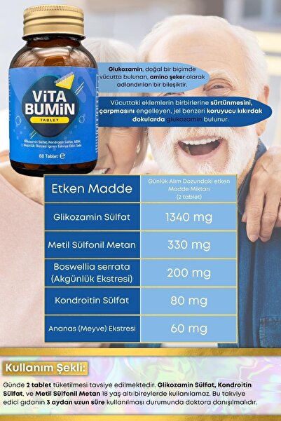 VİTABUMİN Glucosamine Chondroitin Msm 60 Tablet