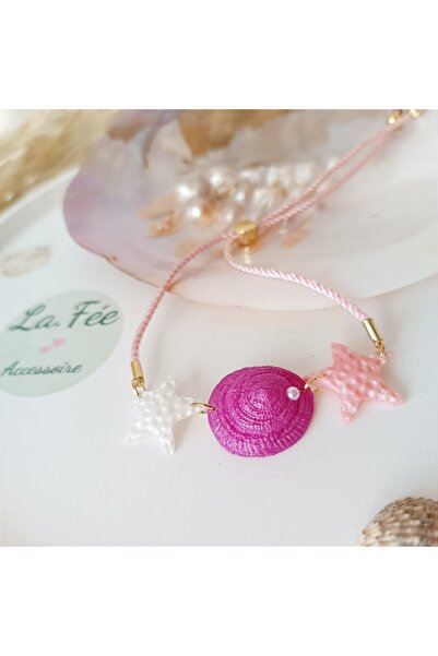 La fee aksesuar نجم البحر الوردي والصدف - سوار مصنوع يدويًا من طين البوليمر م...