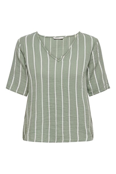 ONLY V Yaka Çizgili Bluz 15294365