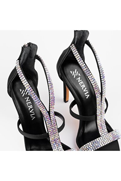 Nervia | Anya Black Stone Heeled Women's Sandals