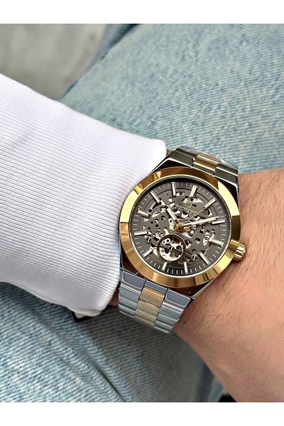 Reward Gold Silver Color Steel Strap Automatic Business Men's Wristwatch + Bracelet Gift