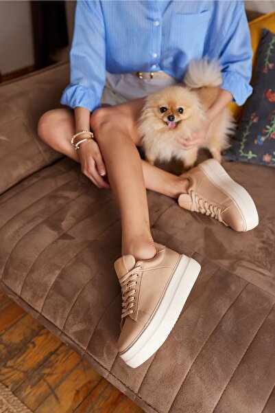 ANGELİNA JONES Rold Dámské tmavě béžové tenisky Eva Sole z pravé kůže