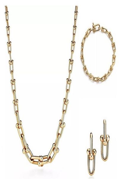 Madambb Women's Gold Stoneless Tiffany Necklace Earring Bracelet Set 3 Piece