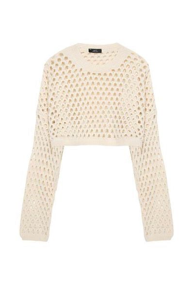Quzu Openwork Cream Crop Sweater - Stylish and Comfortable