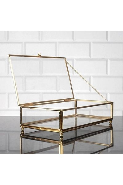 modalonga Glass Chest, Glass Metal Framed Presentation Chest with Lid, Chocolate Candy and Jewelry Box 25x15cm