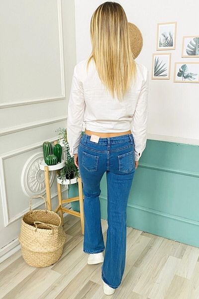 TugsatTasarTekstil Ikon Blue Spanish Leg Flare Jean Tooarlayer pentru femei Power Lycra Collector