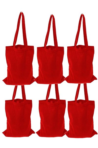 Serkan Çanta Bez Çanta Atölyesi Unprinted Cloth Bag 35x40 with Handle Red 6 Pieces