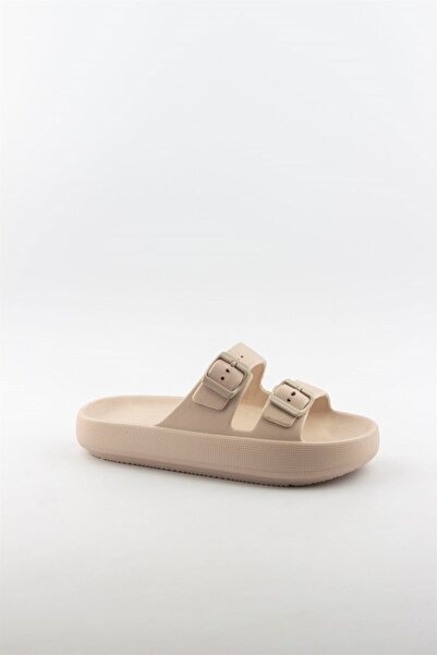 Akınal Bella Γυναικείες καλοκαιρινές παντόφλες σόλας Eva με διπλή πόρπη - Sand Beige