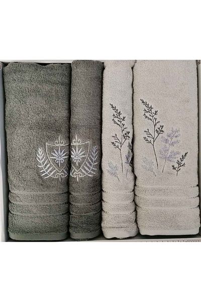 Özdilek 4 τεμάχια Best Bath Set, Σετ πετσετών μπάνιου-μαλακό φύλλο πράσινο σκούρο πράσινο