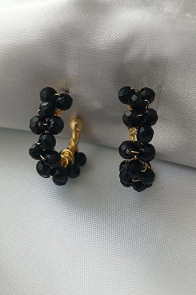 BİJUTERİ EVİ Black Crystal Spiral Hoop Earrings