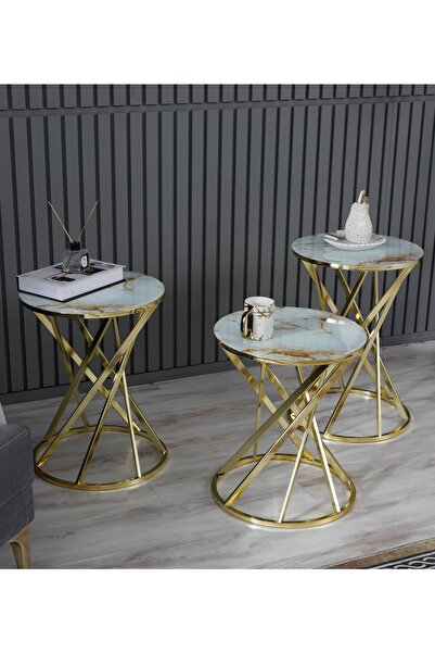 boons Laura Zigon Sehpa Takımı - Gold Sarı Mermer