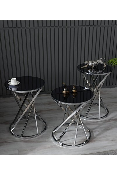 boons Laura Zigon Sehpa Takımı - Krom Füme