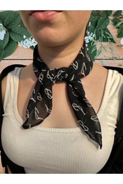 MAZEN Black and White Chiffon Scarf - Glasses Patterned