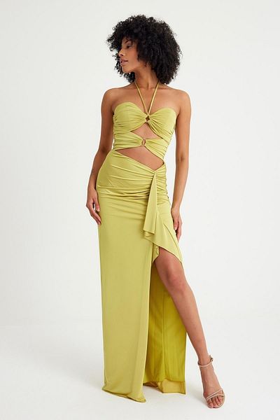 SpringStore Rochie de seara cu design decoltat verde fistic