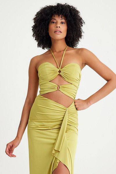 SpringStore Rochie de seara cu design decoltat verde fistic