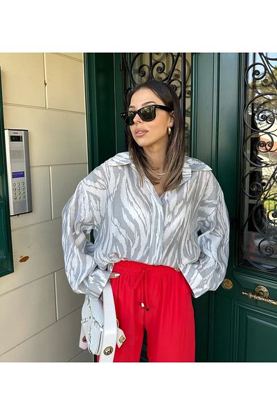 Laluvia Viszkóz szövet mintás Oversize női ing