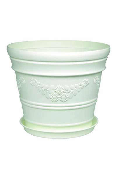 Melkan Home Antik Papatya Desenli Beyaz Renk Saksı 21 Litre