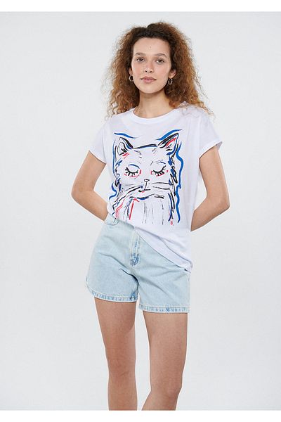 Mavi Tricou alb imprimat cu pisici, cu croială normală / croială normală 1611335-620
