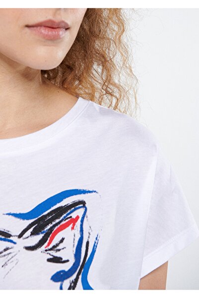 Mavi Tricou alb imprimat cu pisici, cu croială normală / croială normală 1611335-620