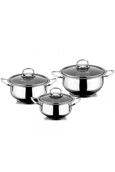 Hascevher 6-Piece Beach Steel Pot Set - With Glass Lid and Handle