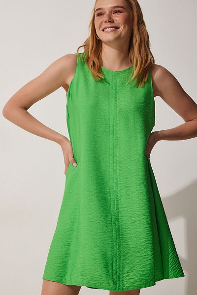Happiness İstanbul Vivid Green Summer Woven A-Linienkleid BF00067 für Damen