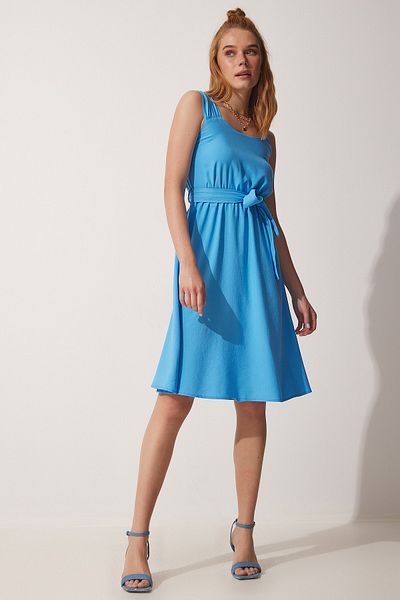 Happiness İstanbul Rochie de vară Ayrobin cu curea albastră pentru femei ZH00028