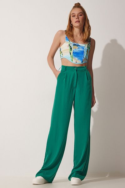 Happiness İstanbul Women's Dark Green Loose Ayrobin Palazzo Trousers RV00112