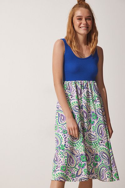 Happiness İstanbul Rochie țesută de vară sportivă albastru bleumarin pentru femei HF00433