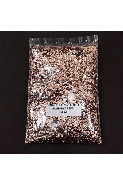 HOBİFLEX Glitter Epoksi Reçine Süsleme Pulu Üç Boyutlu Elmas Modeli Nail Art Makyaj Sim Şampanya 100 gr