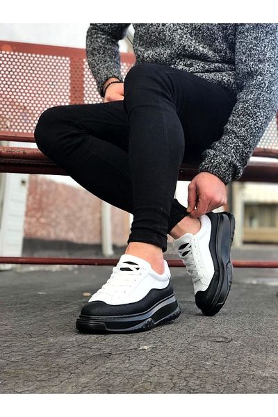 Paolo Zaccardi P507 Pantofi sport pentru bărbați cu șireturi cu talpă ortopedică înaltă/groasă St Alb/negru