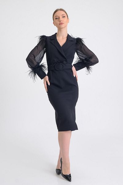 SpringStore Rochie de seara scurta neagra cu umeri strivi
