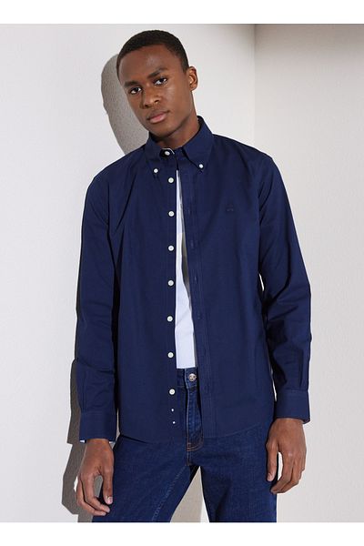 BROOKS BROTHERS Тъмносиня мъжка риза с прилепнала класическа яка Bbsp23Msh063