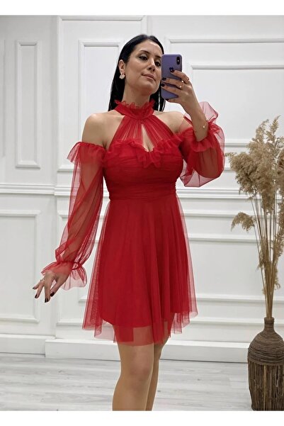 sarebutik بالإضافة إلى حجم أحمر قصير تول قبالة الكتف فستان الزفاف فستان السهرة