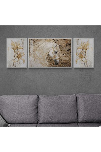 TekTablo Ek Tasarım Çerçeveli Ahşap Tablo Seti 3 Prç