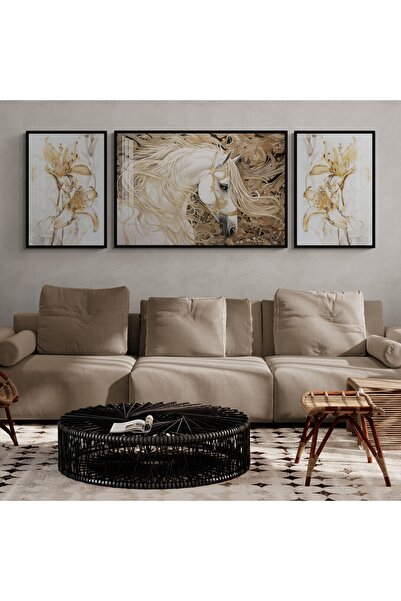 TekTablo Ek Tasarım Çerçeveli Ahşap Tablo Seti 3 Prç