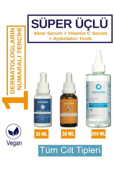 Süper 3'lü Cilt Bakım Seti ( Akne + Vitamin C Serum + Tonik)