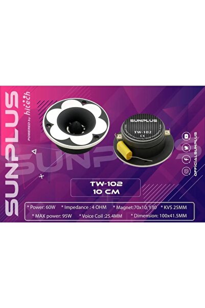 sunplus Tw-101 4 Inch 4 Ohm 95 Watt Oto Tweeter Iki Adet