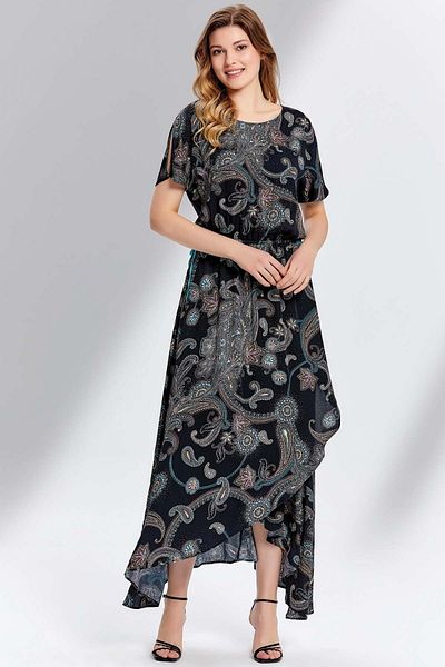 Guitar Rochie țesută multicoloră cu mânecă scurtă
