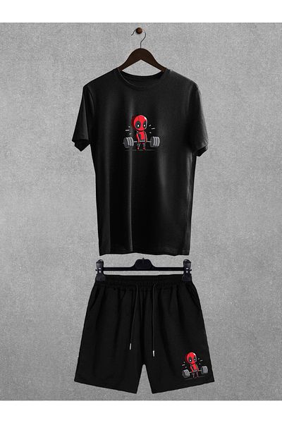 Pear Wear Deadpool Printed Oversize T-Shirt Regular Fit Shorts T-shirt Shorts Double Set