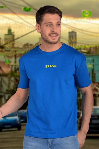 BESSA Ανδρικό μπλουζάκι Brasil με εμπριμέ μπλε λαιμόκοψη
