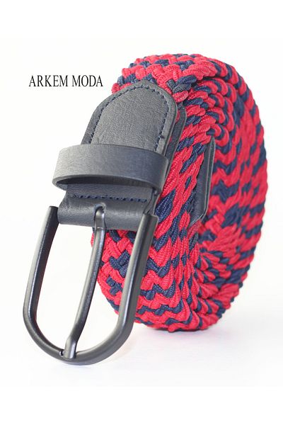 Arkem Elastic Knit Belt, Red Navy Belt, Men's Sports, Jeans, Shorts Men's Belt 3.5 cm